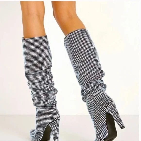 Steve‎ Madden ‘Crushing’ Rhinestone Slouchy Heeled Boots - Picture 4 of 15